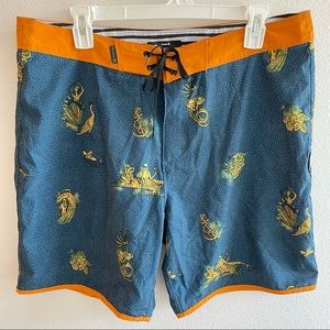 Mens Hurley Sz 33 Board Shorts Phantom Swim Trunks Nautical tiger print